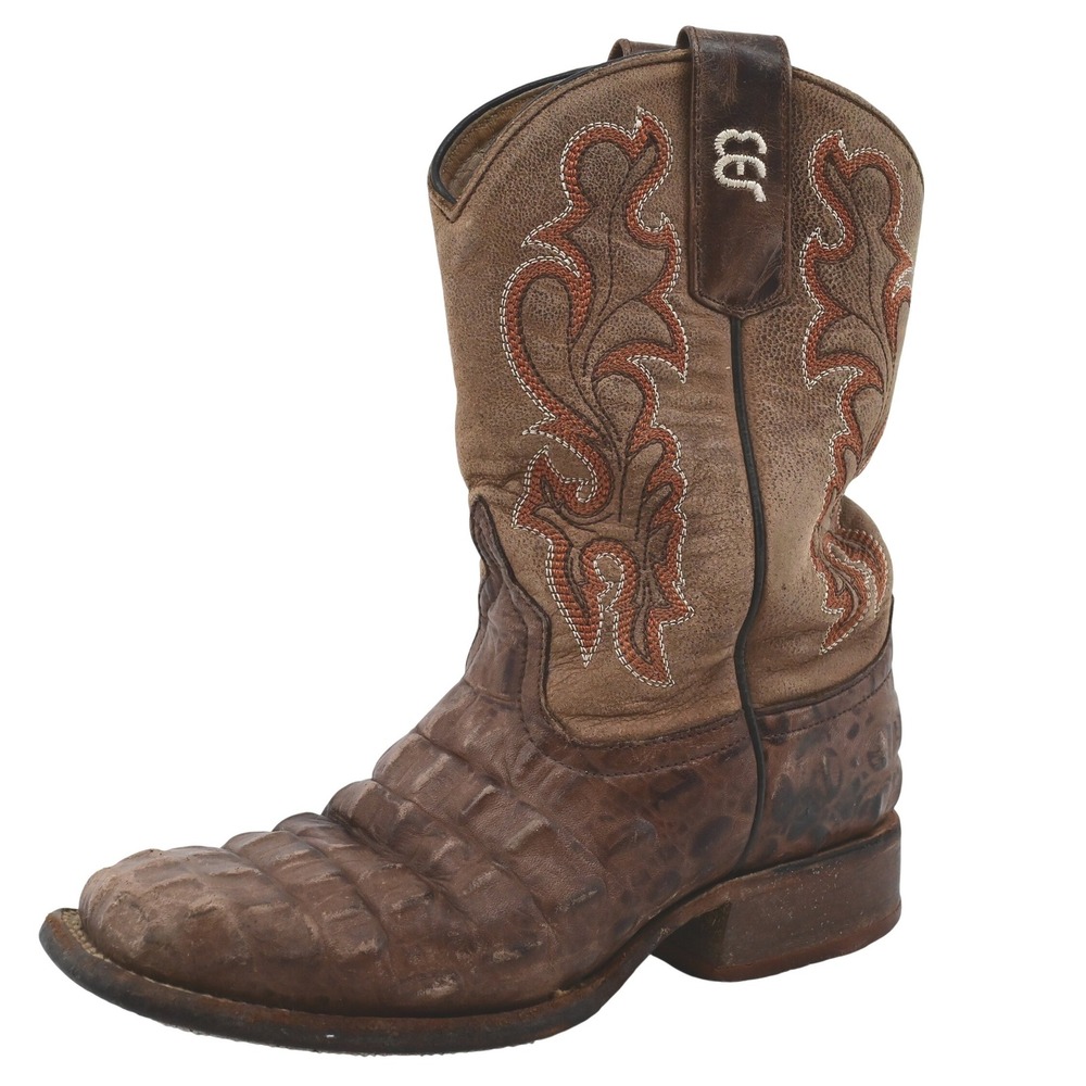 Anderson Bean Cowboy Boots Square Toe Alligator Embossed Leather Brown Kids SZ 1
